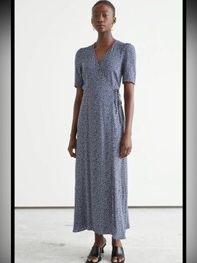 & Other Stories | Navy and White Dotted Wrap Maxi Dress
